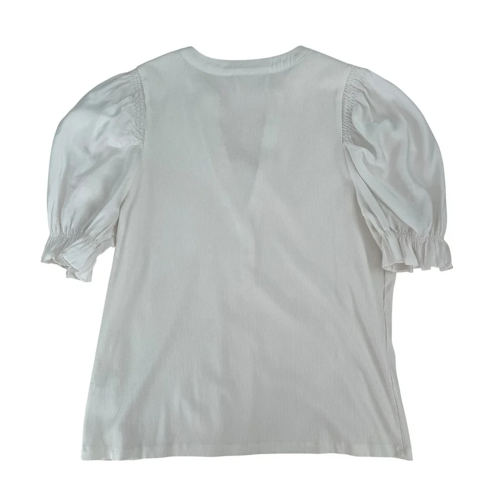 Pomander Place White Livia Puff Sleeve‎ V Neck Top SZ  XXL Costal Minimalist